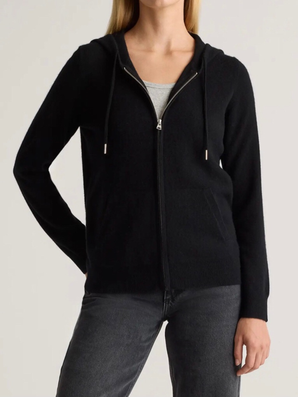 Quince Mongolian Cashmere Full Zip Hoodie in Black